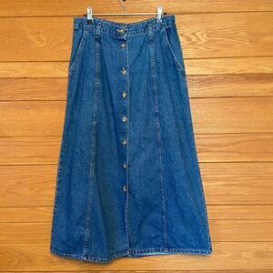 Vintage 80s 90s Vivaldi button front denim midi maxi skirt